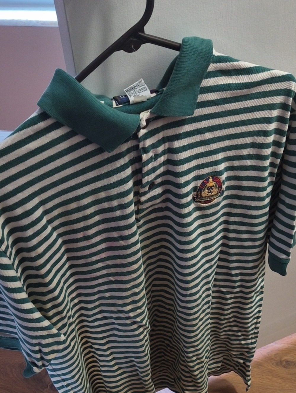 Striped Green and White Polo Shirt